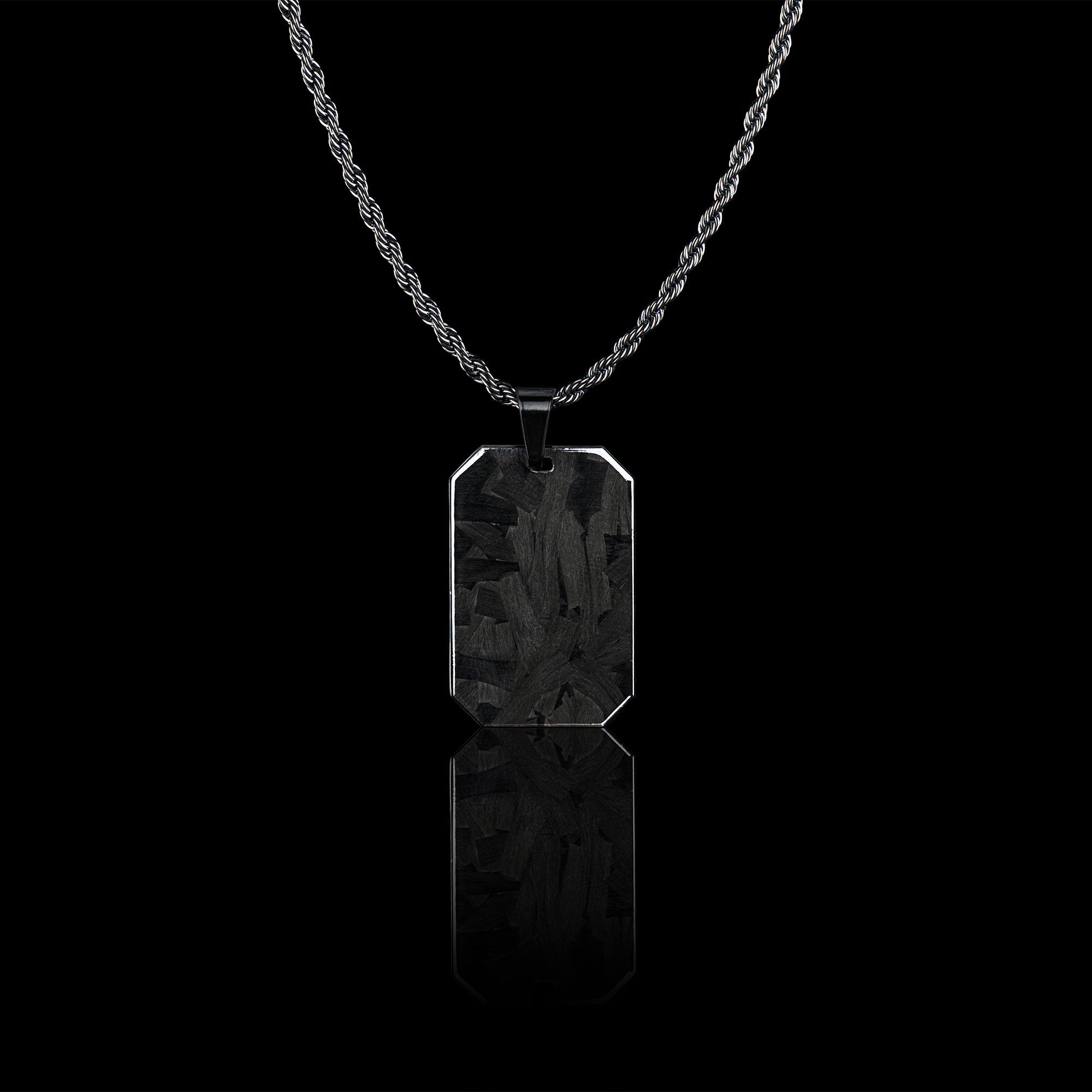 CRBNCNCPT Kette mit Anhänger Carbon Dog Tag Anhänger mit schwarzer Edelstahl Kette Herren Halskette