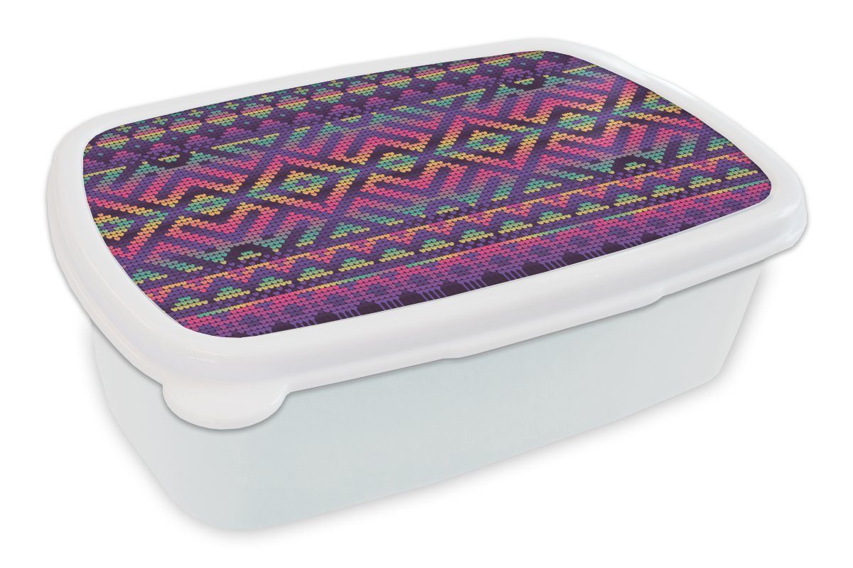 MuchoWow Lunchbox Stricken - (2-tlg), - Jungs Muster Mädchen Kunststoff, Erwachsene, Regenbogen, weiß und Brotbox und für für Kinder Brotdose