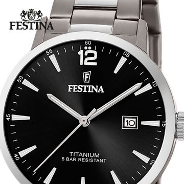 Festina Quarzuhr Festina Herren Uhr F20435/3 Analog Titan, (Analoguhr), Herren Armbanduhr rund, Titanarmband silber