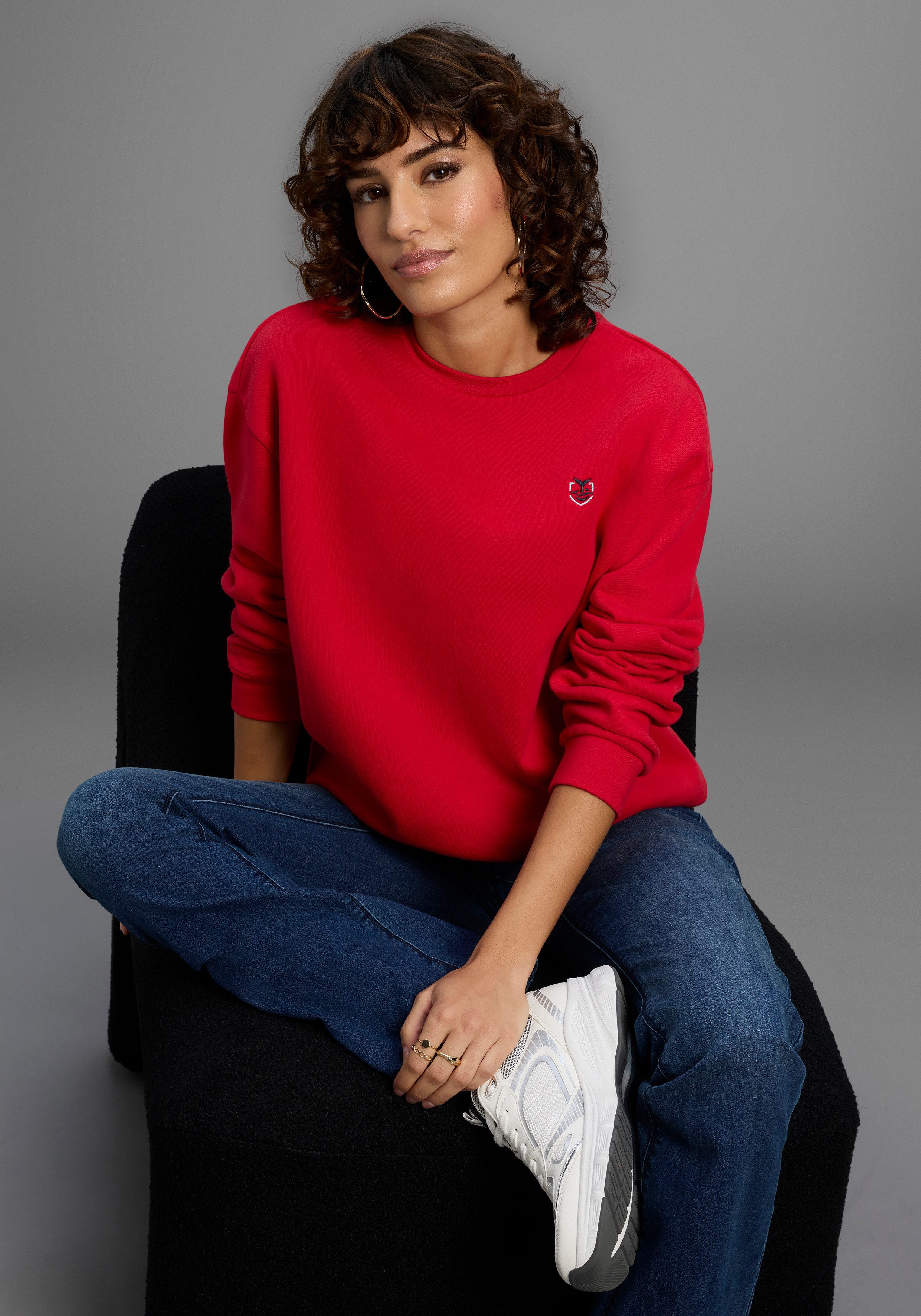 DELMAO Sweater Angeraute Baumwollmischung mit Logostickerei günstig online kaufen