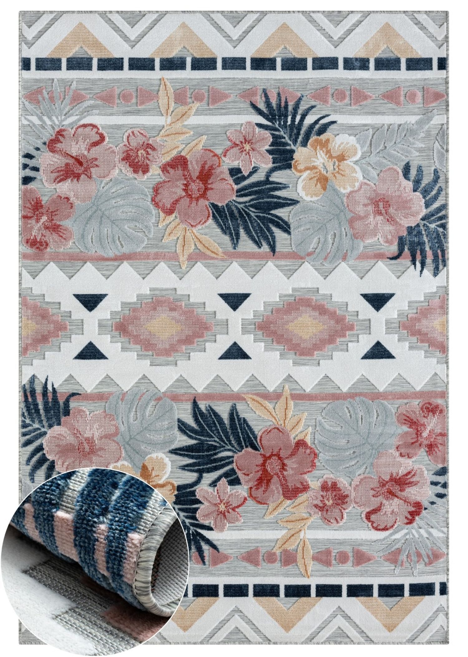 Wohnando Teppich MY-RUG Outdoor-Teppich "Aurora" 160x100 cm, grau, rechteckig, Höhe: 8 mm, mit floralem Hoch-Tief-Design, für drinnen und draußen