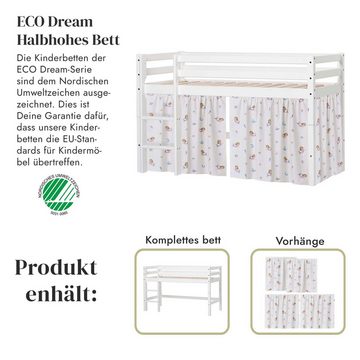 Hoppekids Spielbett ECO Dream, Massivholzbett mit Meerjungfrau-Vorhang, Matratze & 2 Größen wählbar