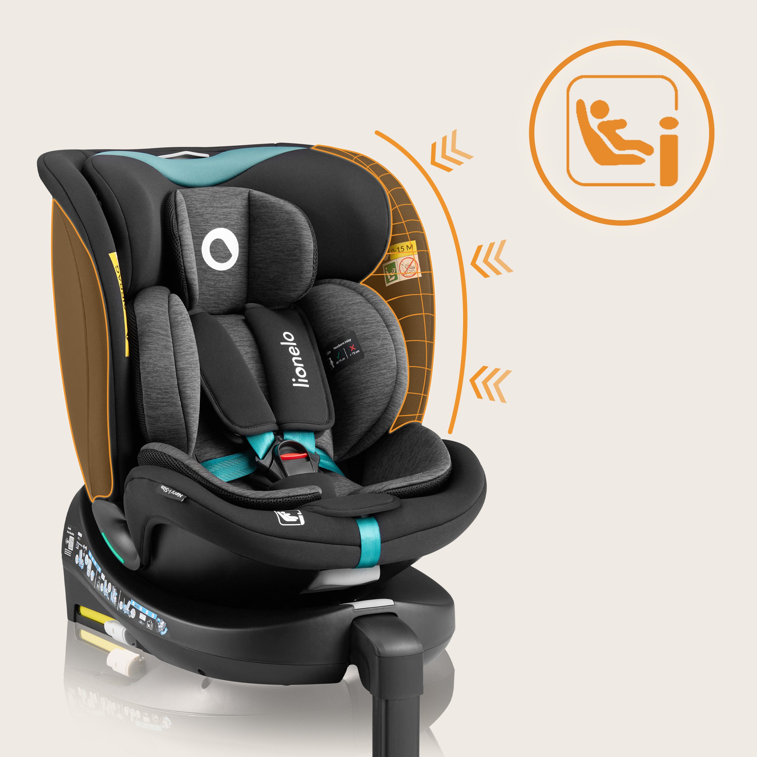 lionelo Autokindersitz NAVY I-SIZE, ab: ab Geburt, bis: 12 Jahren, ab: 40,00 cm, bis: 150,00 cm, (Set), 40-150cm/Ein Kindersitz für den gesamten Zeitraum/i-Size