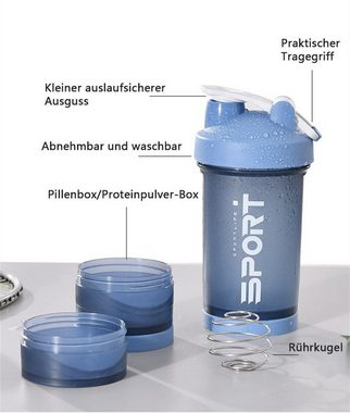 Mrichbez Protein Shaker Protein Shaker Trinkflasche, (1-tlg., mit Tablettenorganizer und Aufbewahrung für Proteinpulver, 500 ml), Shaker-Flasche Erhältlich in vier Farben mit Edelstahl Shake Ball