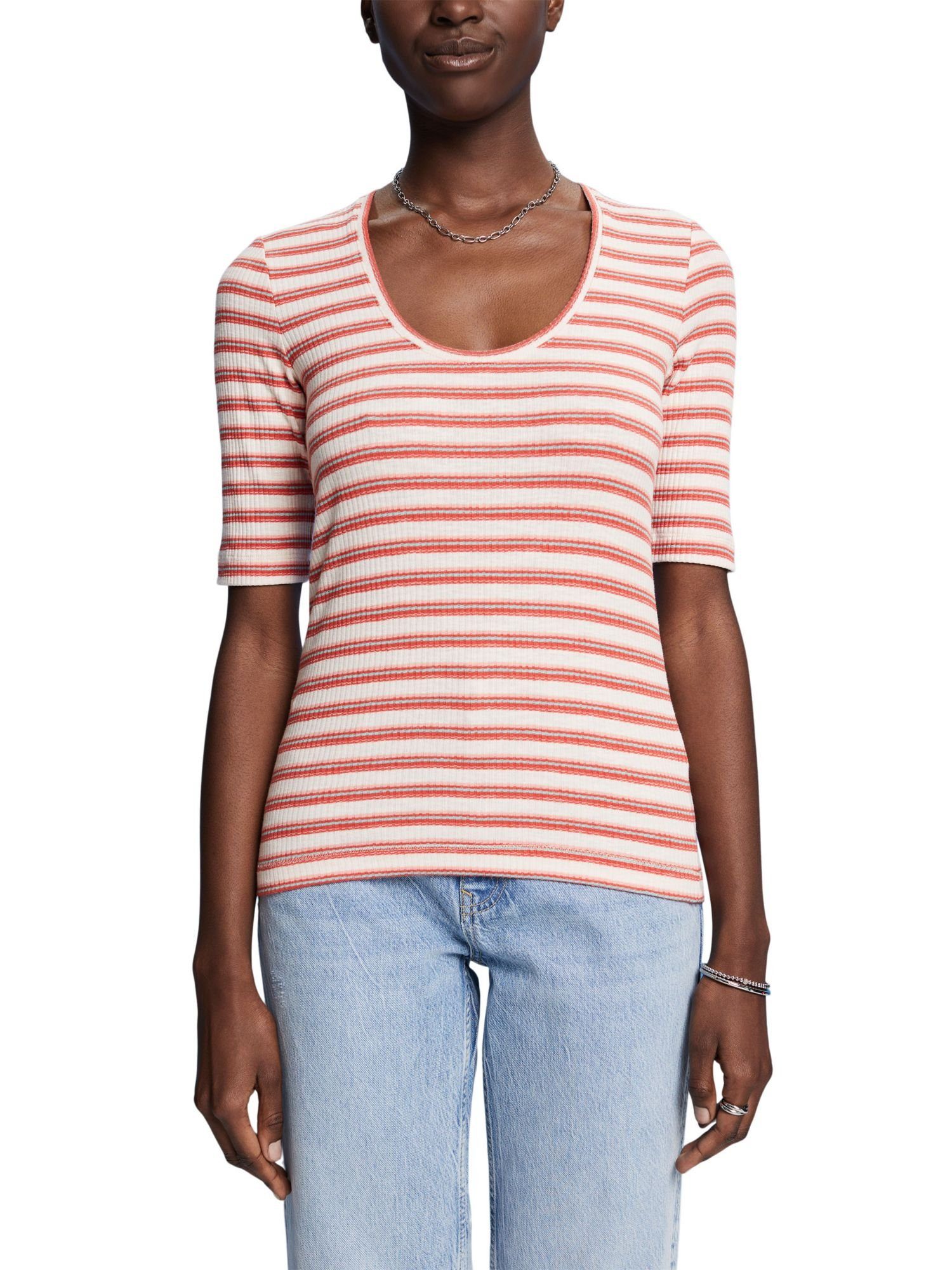 (1-tlg) Bio-Baumwolle Streifen-T-Shirt PASTEL Esprit PINK aus T-Shirt