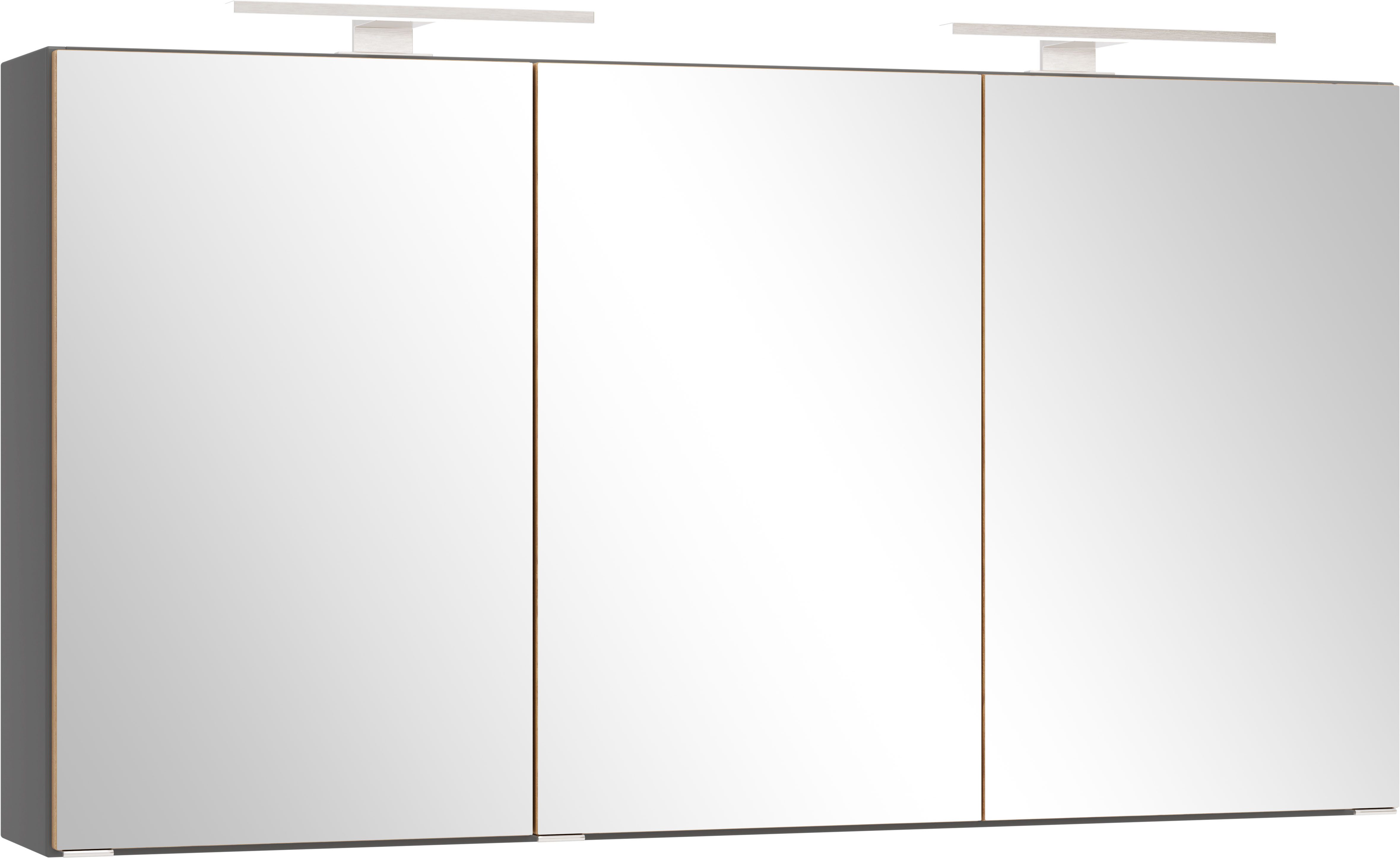 welltime Spiegelschrank TRIENT, 3D-Spiegelschrank 120 cm, gedämpfte Scharniere (Maße (B/H/T): ca. 120/64/20 cm) onyx-grey/Wildeiche, gedämpfte Scharniere