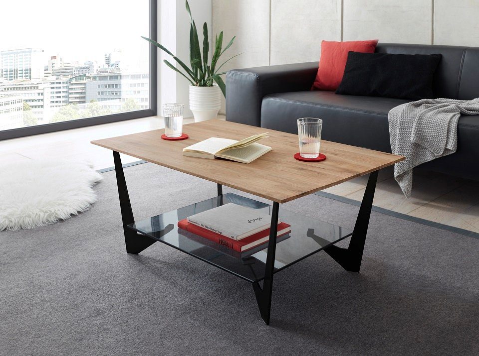 MCA furniture Couchtisch Couchtisch Leon mit Glasablageplatte, 90x60, Eiche massiv (no-Set), Breite 90 cm,Tischplatte aus Eiche