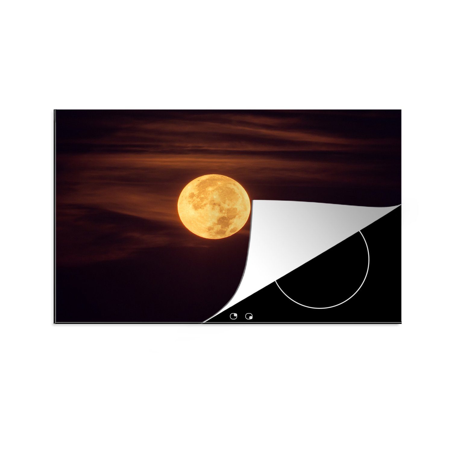 81x52 - (1 - Mond für cm, tlg), Orange Ceranfeldabdeckung die Herdblende-/Abdeckplatte Vinyl, MuchoWow Induktionskochfeld küche, Nacht, Schutz