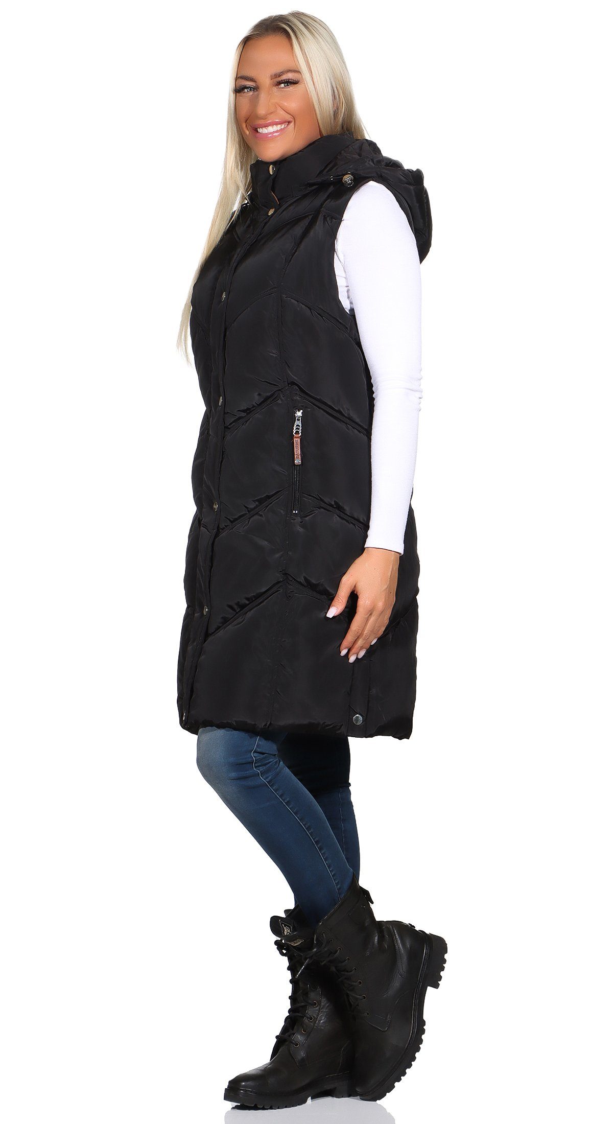 OriginalYou Steppweste Damen Longweste mit moderner Steppung abnehmbare Kapuze, auch in großen Größen erhältlich – Bild 3 von 5