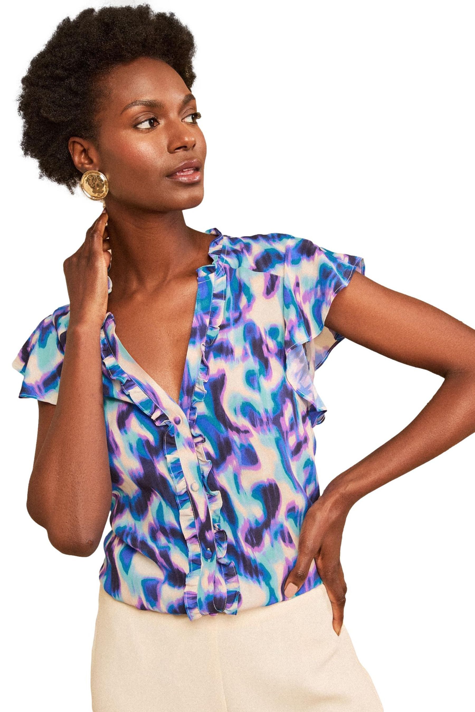 Love & Roses Kurzarmbluse Love & Roses abstrakte Bluse mit Flatterärmeln (1-tlg)