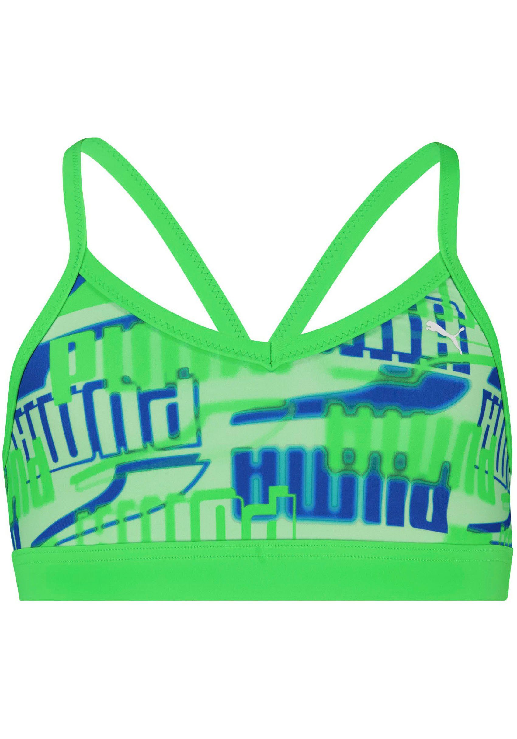 (Set) Logoprint PUMA Bustier-Bikini Mädchen-Bikini green-combo allover mit