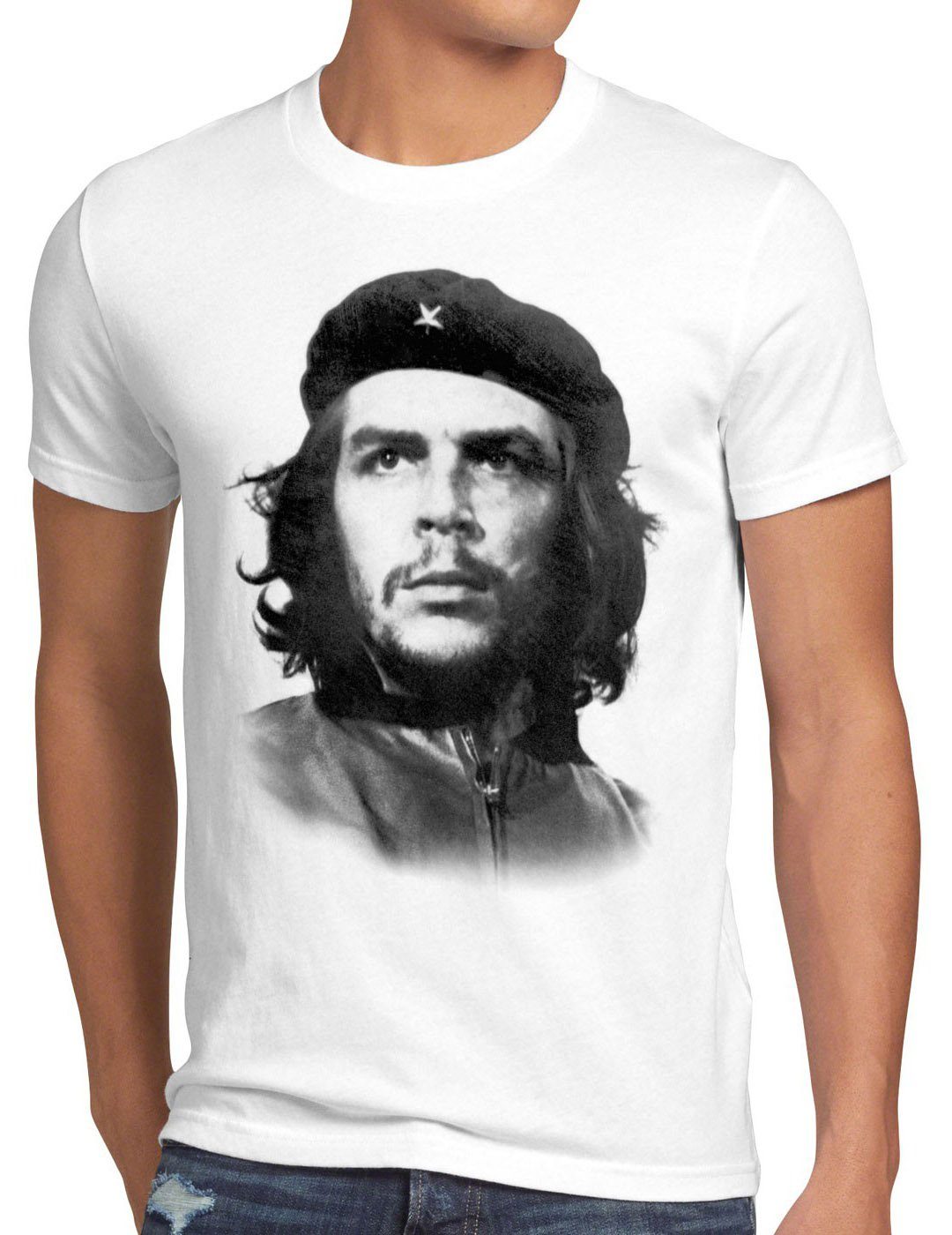 style3 Print-Shirt Herren T-Shirt CHE Guevara Foto cuba kuba revolution Havana Kommunismus castro weiß