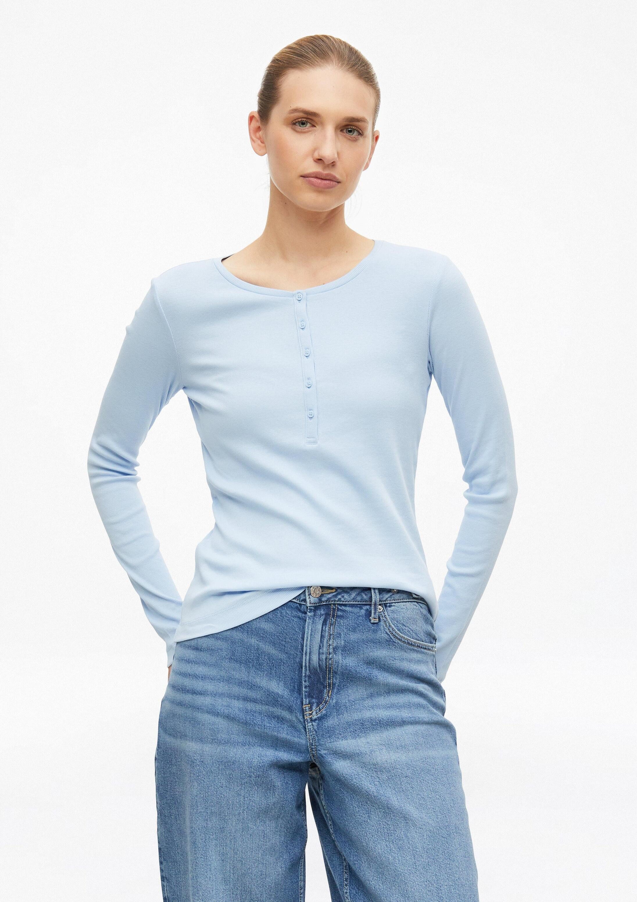s.Oliver Langarmshirt T-Shirt Geripptes Henley-Shirt