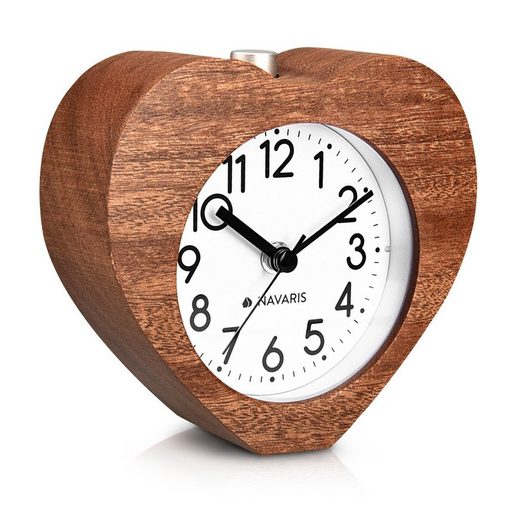Navaris Reisewecker Analog Holz Wecker mit Snooze - Retro Uhr im Herz