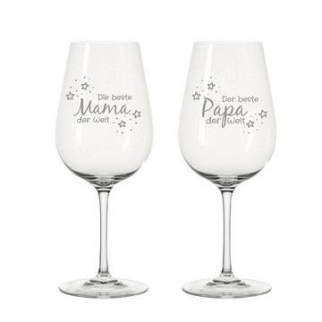 KS Laserdesign Weinglas Leonardo Weinglas TIVOLI mit Gravur beste Mama & bester Papa der Welt, Glas, TEQTON Glas