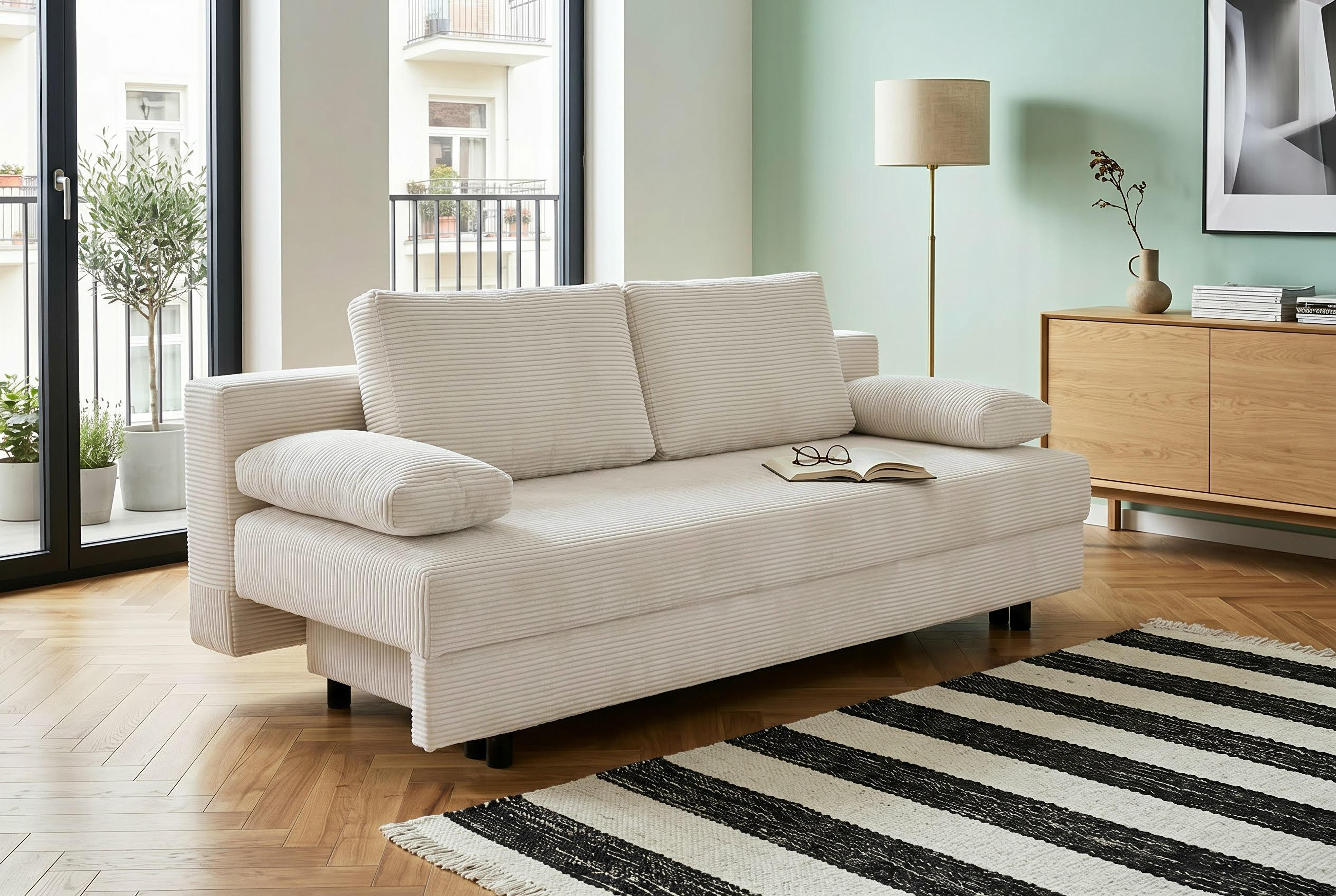 OTTO home Schlafsofa ONNIKO Cord, Breite: 192 cm, Liegefläche 121x192 cm, softer Cord-Bezug, mit Bettfunktion & Bettkasten