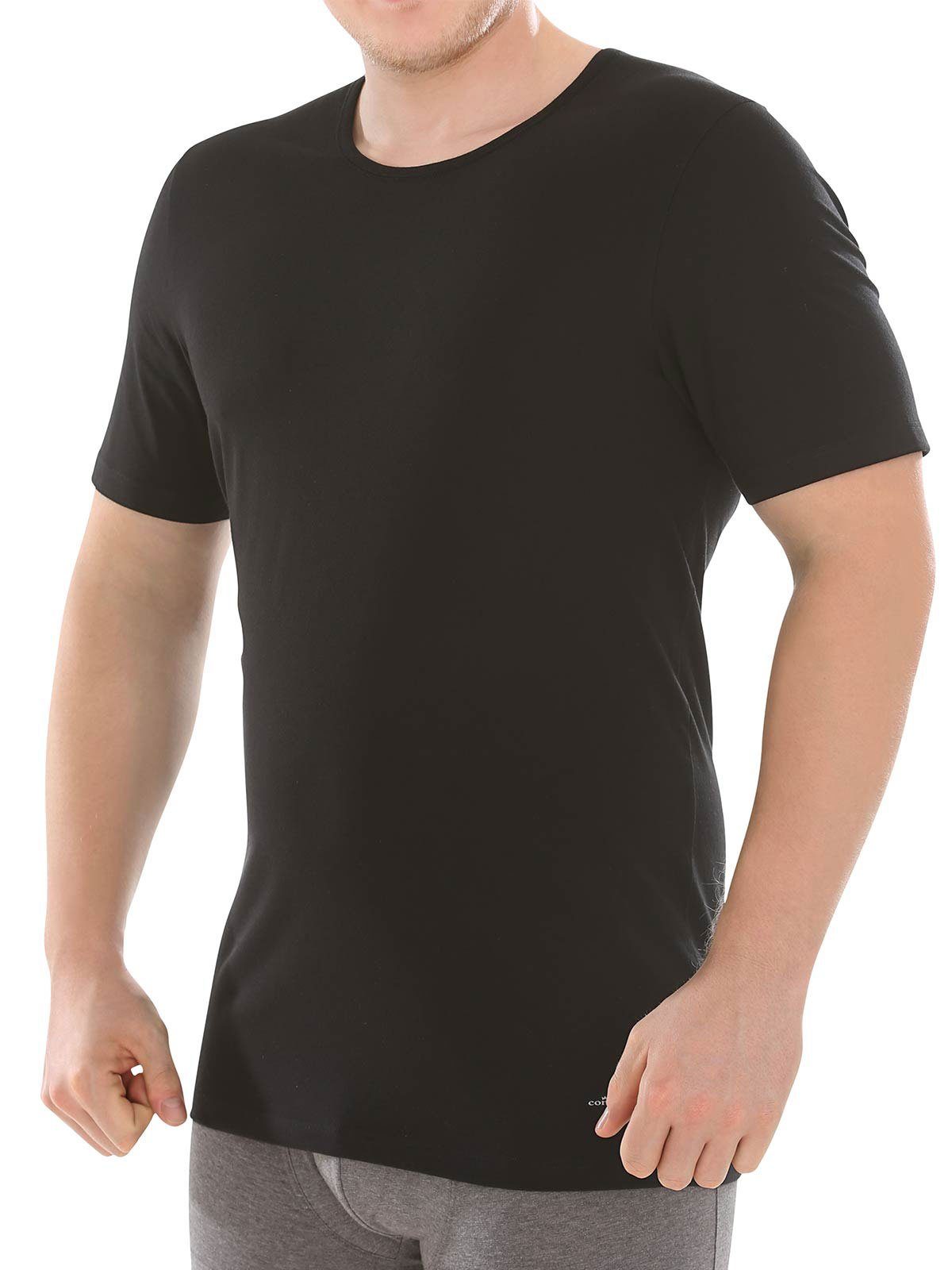 Pack 4-St) Vegan Herren Shirt (Spar-Set, schwarz-weiss Unterziehshirt 4er COMAZO kurzarm