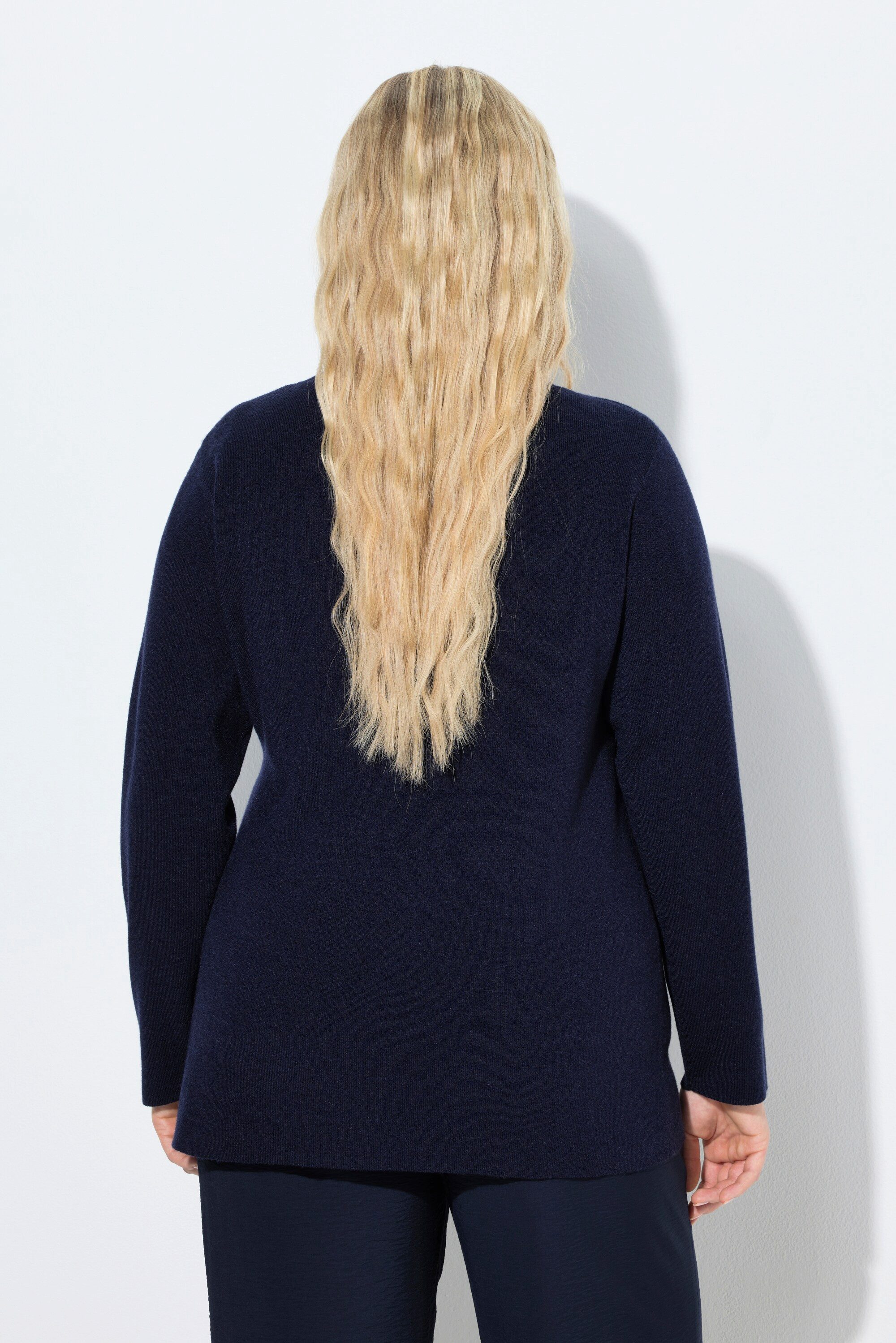 Ulla Popken Strickjacke Strickjacke Bindeband-Verschluss V-Ausschnitt