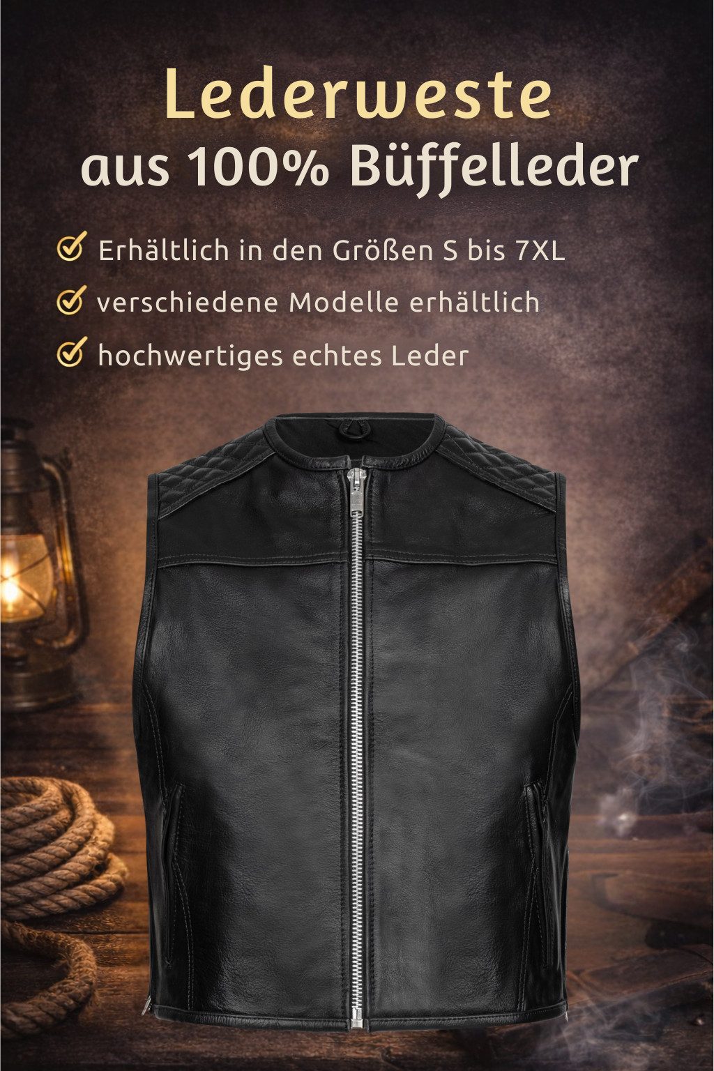 PAULGOS Motorradweste Lederweste Biker Kutte Clubweste Chopper Weste 100% Echtleder - BW9 – Bild 5 von 5
