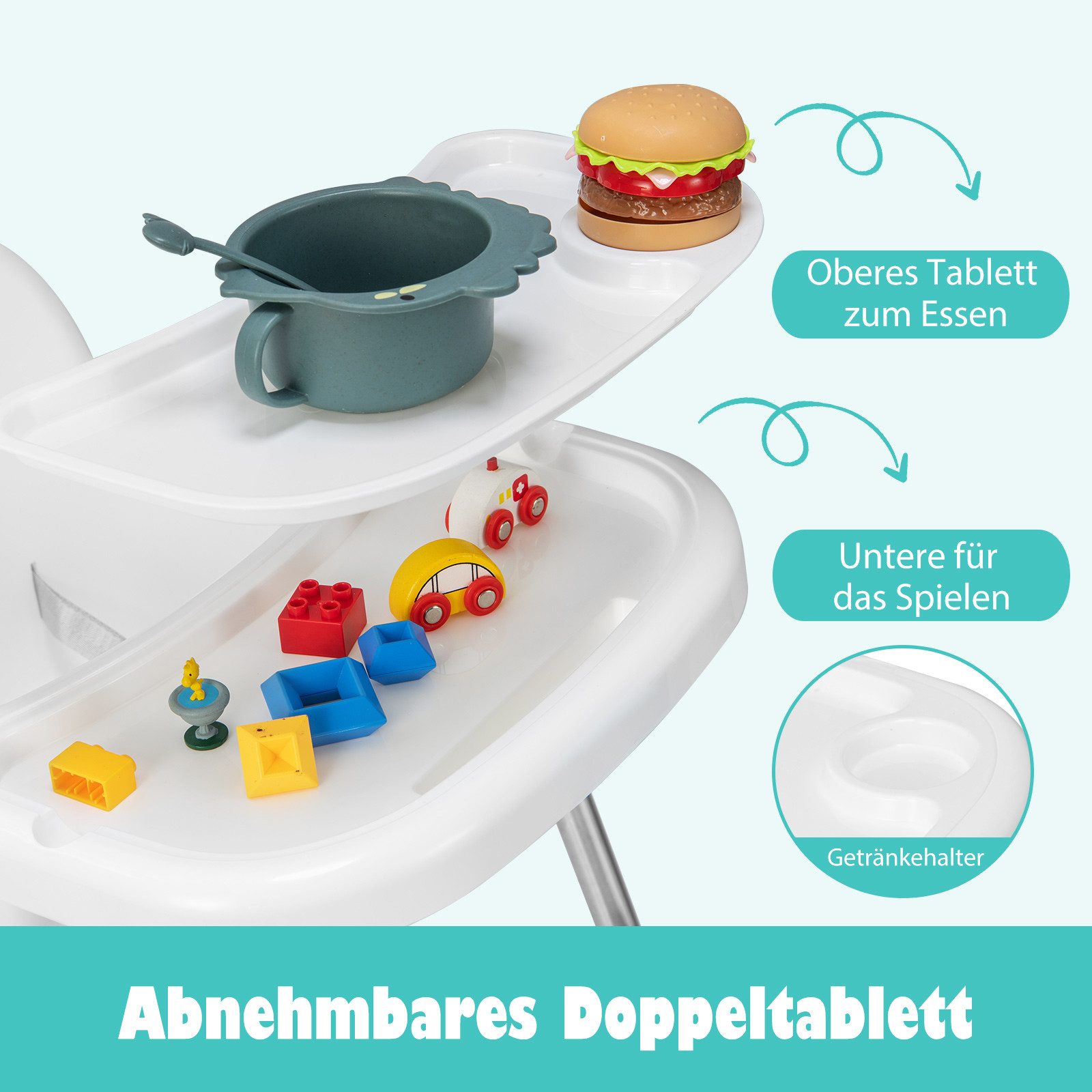 COSTWAY Hochstuhl, 4 in 1 mit Sicherheitsgurt,für 6-36 Monaten Baby