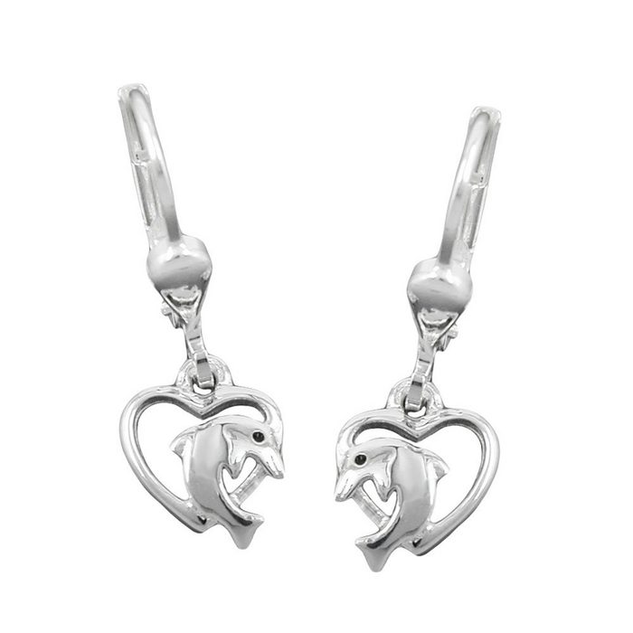 Gallay Paar Ohrhänger 23x8 mm Ohrringe Herz mit Delfin Silber 925 (inkl. Schmuckbox) Silberschmuck für Kinder