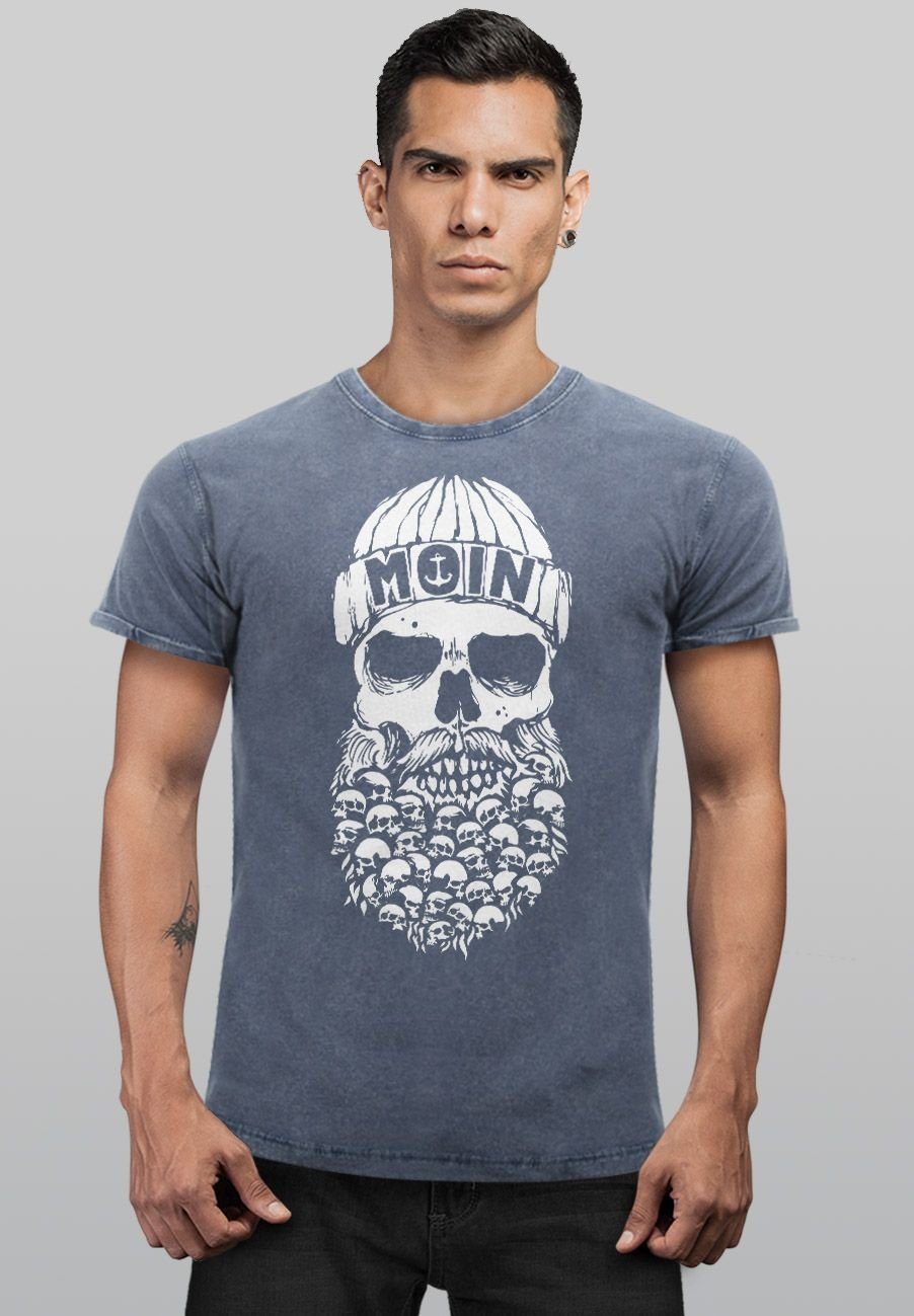 Neverless Print-Shirt blau Herren Ank Nordisch Dialekt mit Hamburg Shirt Skull Print Vintage Moin Totenkopf