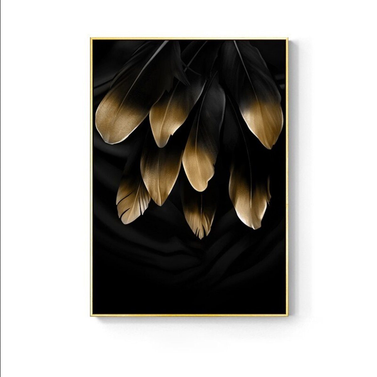 TPFLiving Kunstdruck (OHNE RAHMEN) Poster - Leinwand - Wandbild, Nordic Art  - Goldene Blätter - (8 Motive in 7 verschiedenen Größen zur Auswahl -  Bilder Wohnzimmer), Farben: Schwarz, Weis und Grau - Größe: 60x80cm