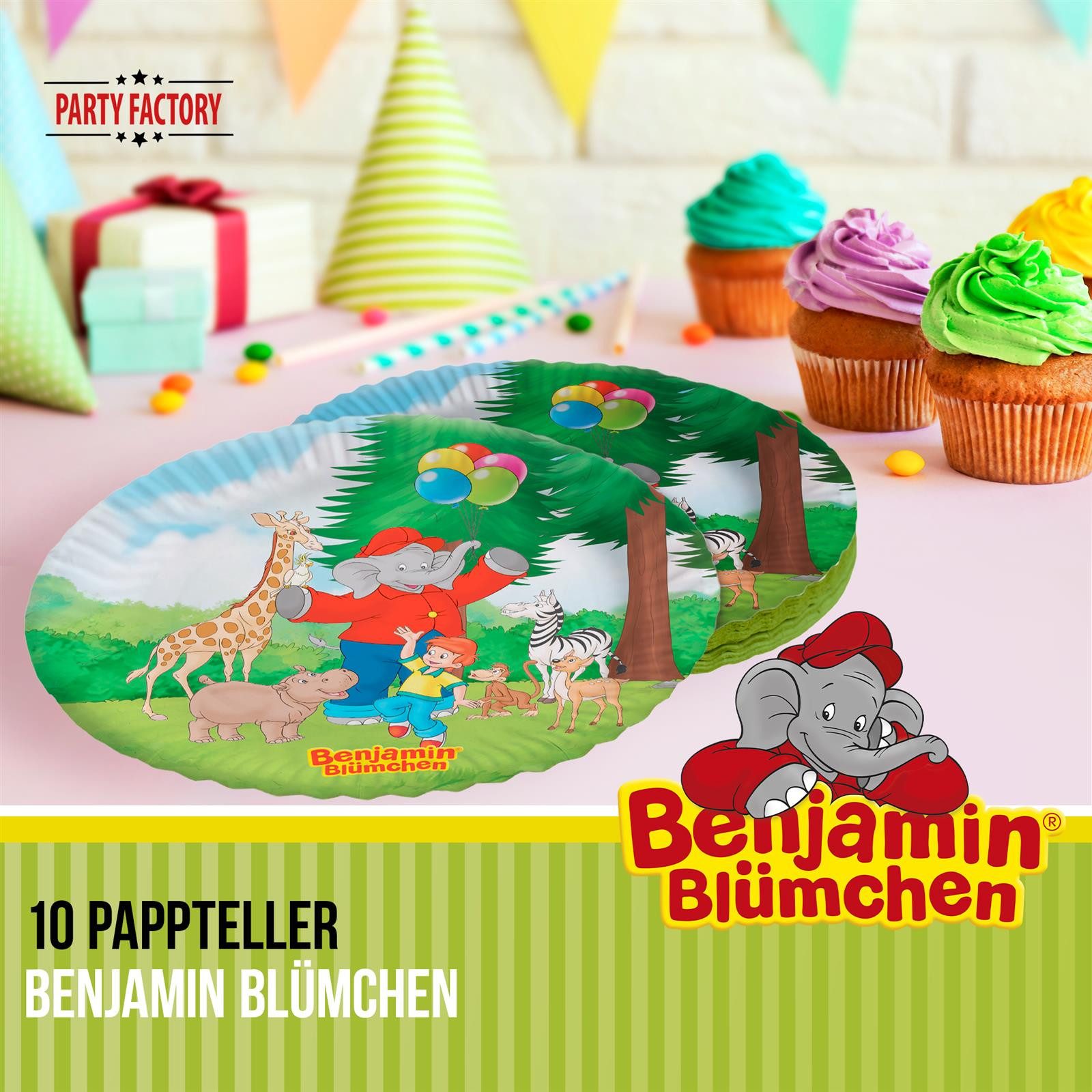 Party Factory Dekoteller Benjamin Blümchen Papp-Teller 23 cm 10 Stück für Kindergeburtstag