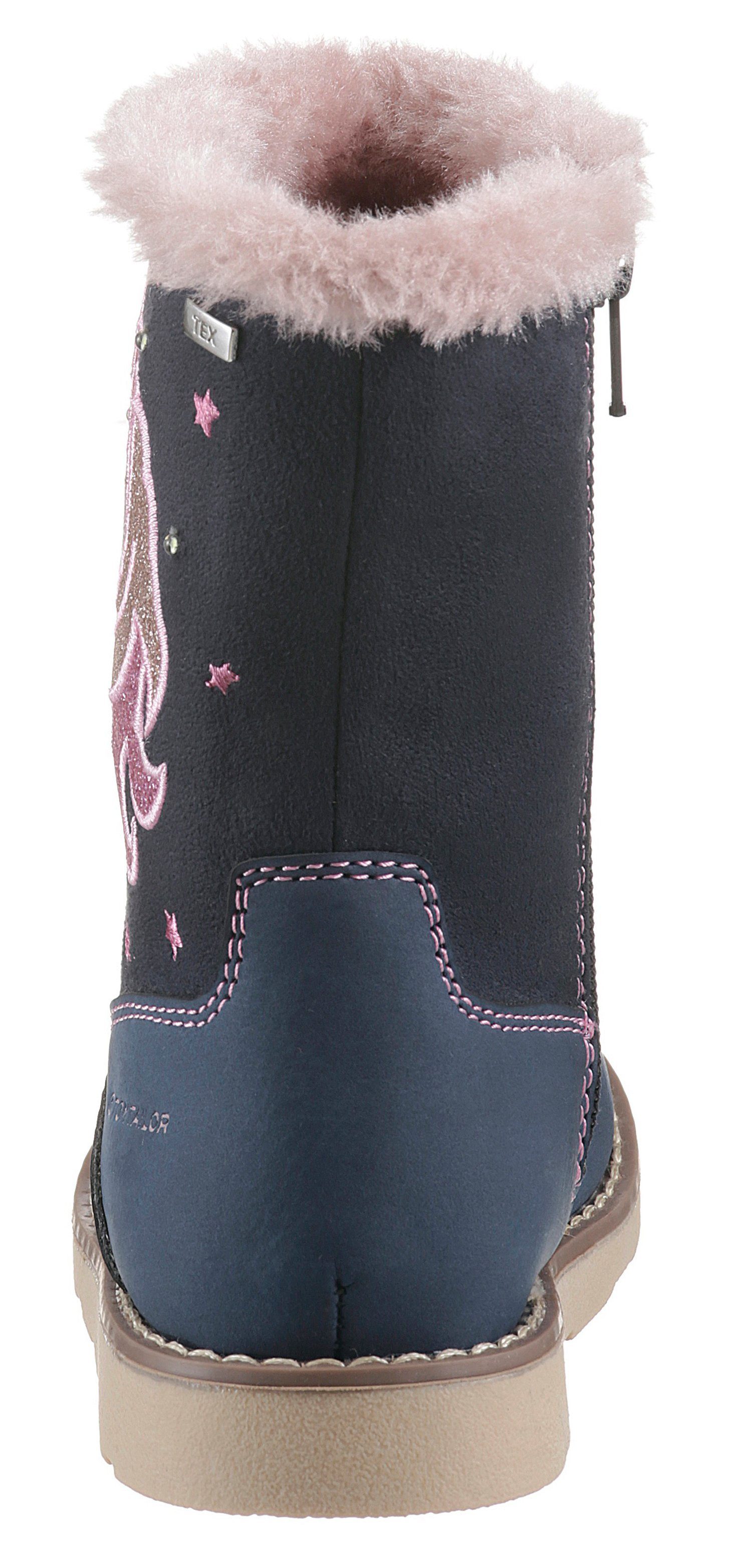 TOM TAILOR Blinkschuh Winterstiefel Langschafttstiefel, Kinderstiefel mit blinkendem Einhornmotiv