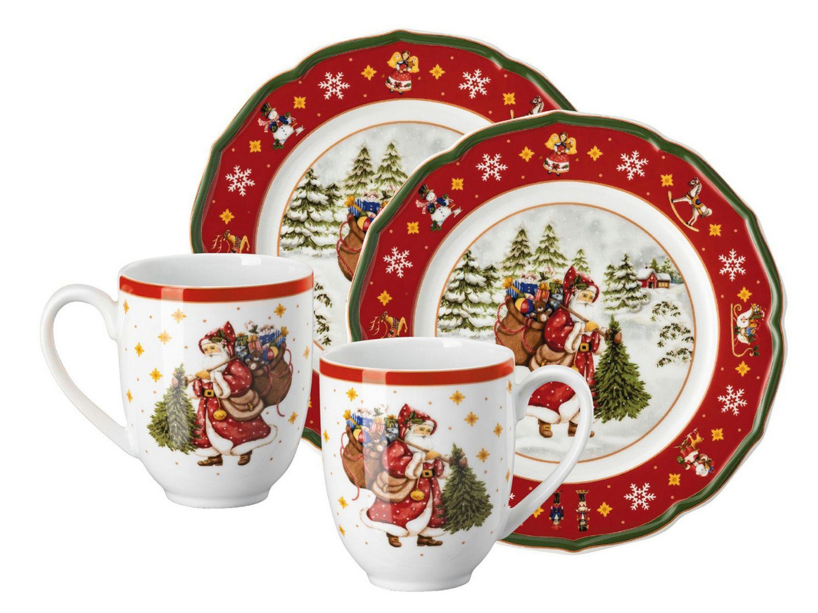 Hutschenreuther Geschirr-Set Happy Wintertime Red Set 4tlg, Porzellan, Sets