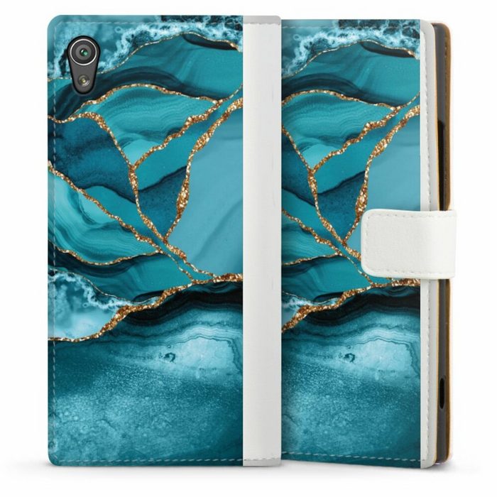 DeinDesign Handyhülle Edelstein Glitzer Look Marmor Eisblaue Marmor Landschaft Sony Xperia XA 1 Hülle Handy Flip Case Wallet Cover Handytasche Leder