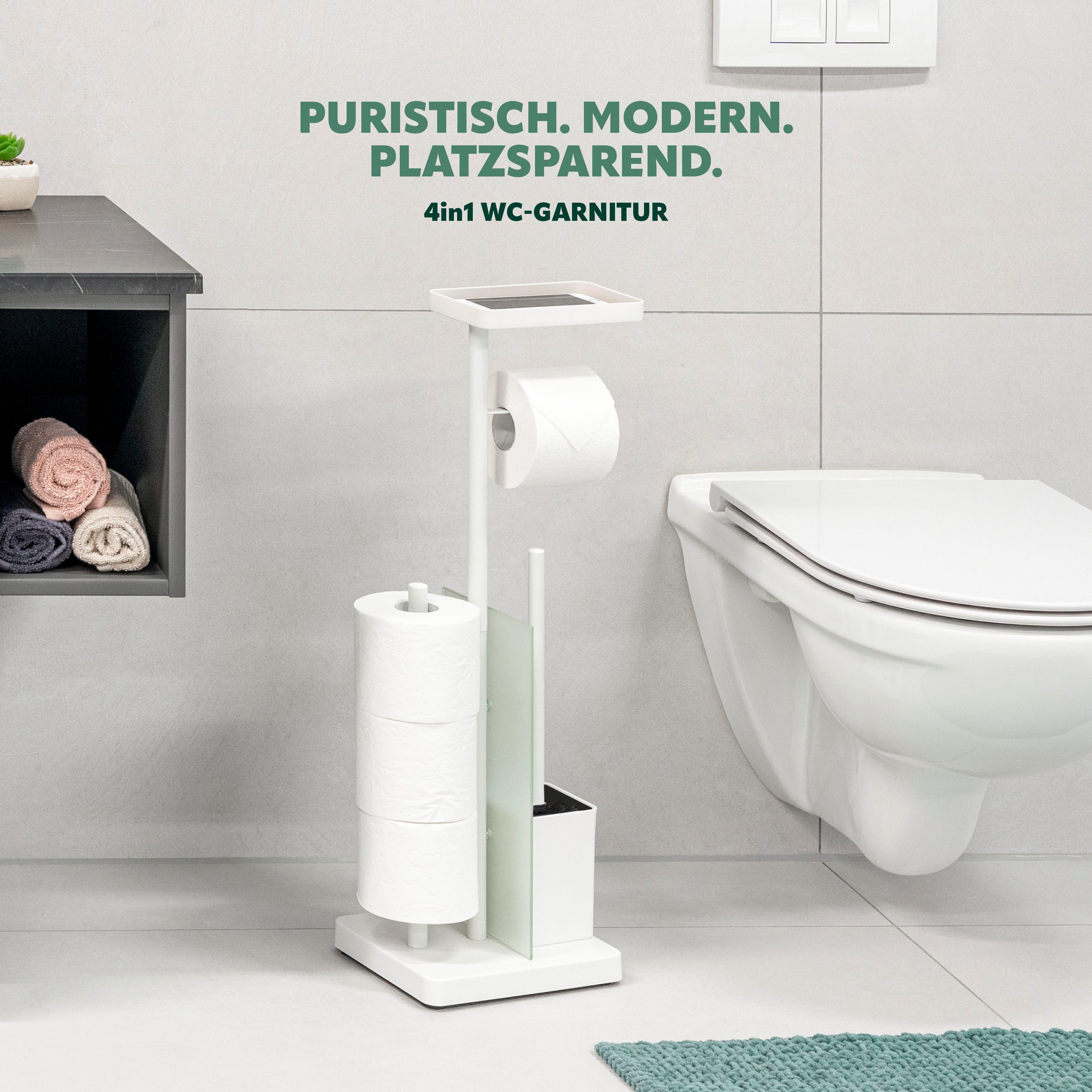 eluno WC-Garnitur 4in1, WC-Bürste, Rollenhalter schwarz oder weiß günstig online kaufen