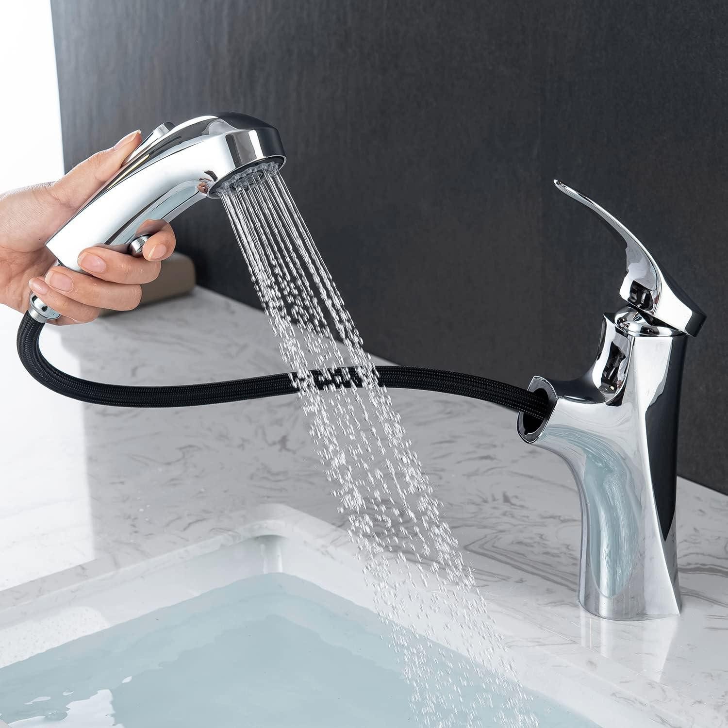 Waschbeckendusche Ausziehbarer Wasserhahn Bad Chrom 3 Modi Spritze Einhebelmischer