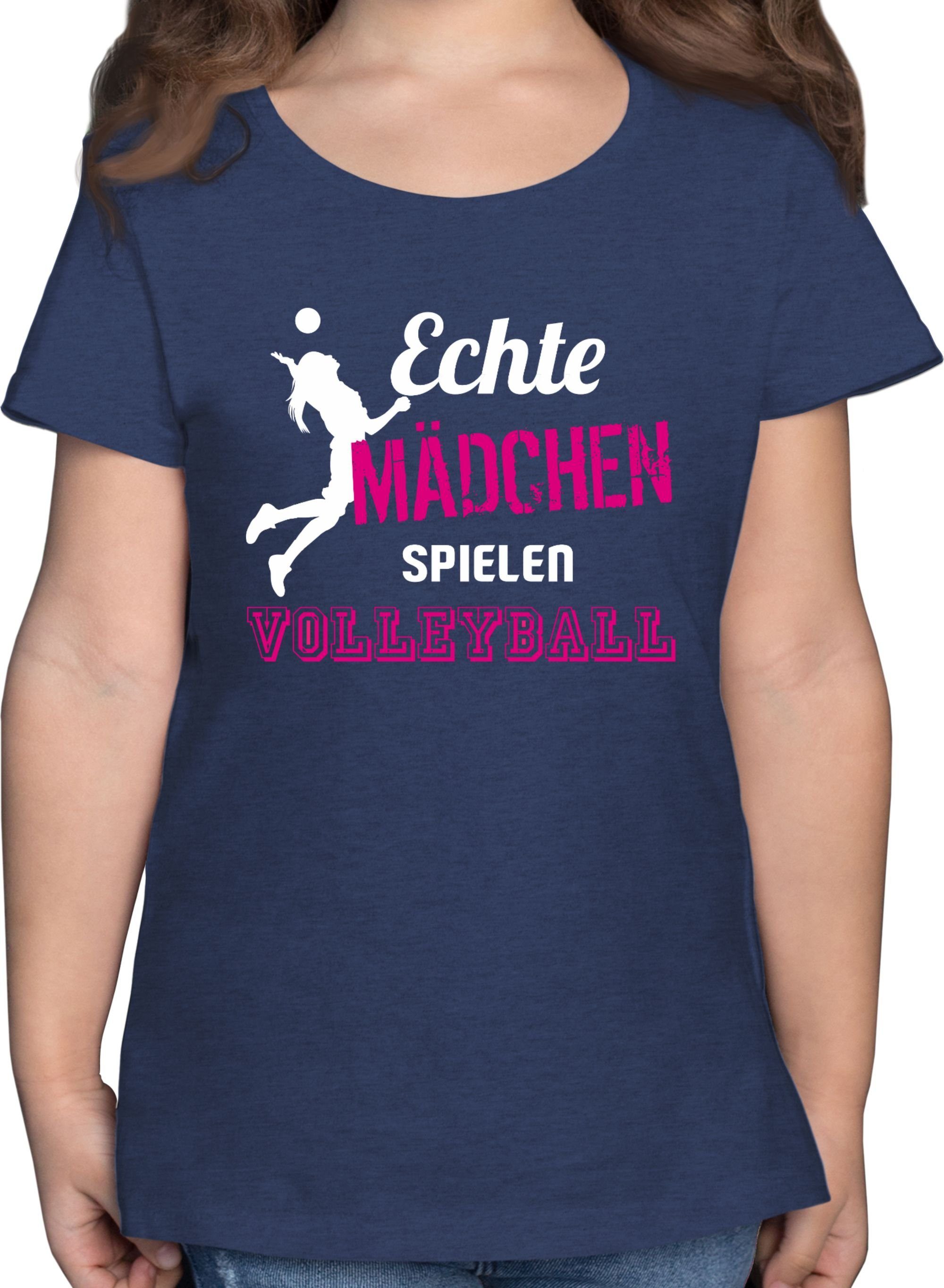 Shirtracer T-Shirt Echte Mädchen spielen Volleyball Kinder Sport Kleidung 3 Dunkelblau Meliert