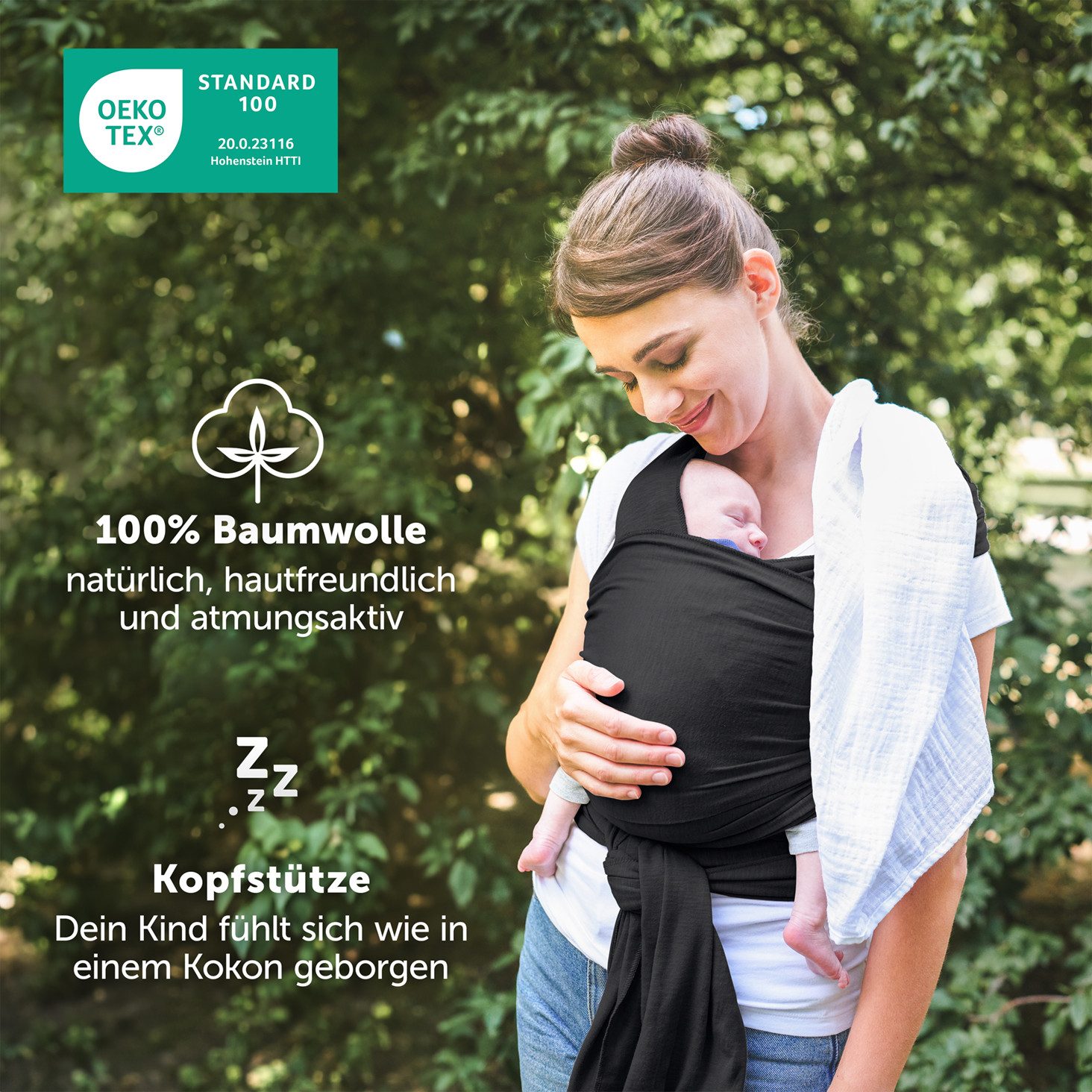 Laleni Tragetuch für Neugeborene bis 15kg - 100% weiche Baumwolle, Babytragetuch aus Baumwolle, OEKO-TEX Zertifiziert, ab Geburt geeignet