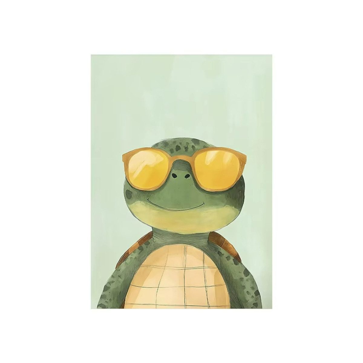 TPFLiving Kunstdruck (OHNE RAHMEN) Poster - Leinwand - Wandbild, Niedliche Schildkröte Roller Dinosaurier Yoga Leopard Tiere Leinwand (Leinwandbild XXL), Farben: Grün, Rosa, Gelb, Schwarz, Weiß, Blau -Größe: 20x30cm