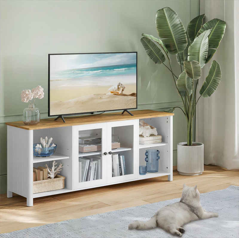 VASAGLE Lowboard, Breite 147cm, für Fernseher bis zu 65 Zoll, mit Glastüren, TV-Schrank
