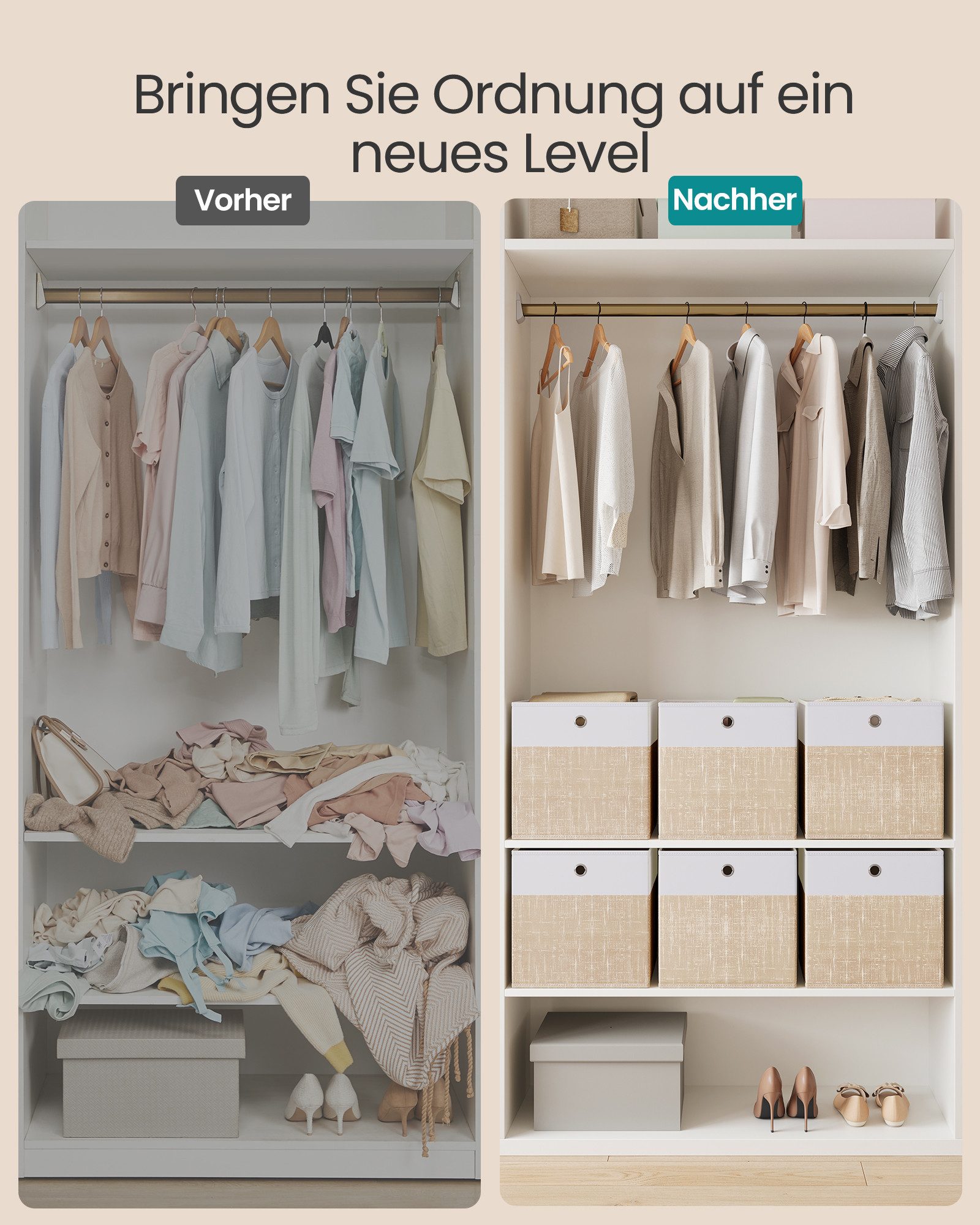 SONGMICS Aufbewahrungsbox Aufbewahrungskorb, Ordnungsboxen, Faltbox, Stoffbox für Würfelregal (6 St), mit PP-Platten, geruchsneutral, 30 x 30 x 30 cm, wolkenwei – Bild 5 von 5