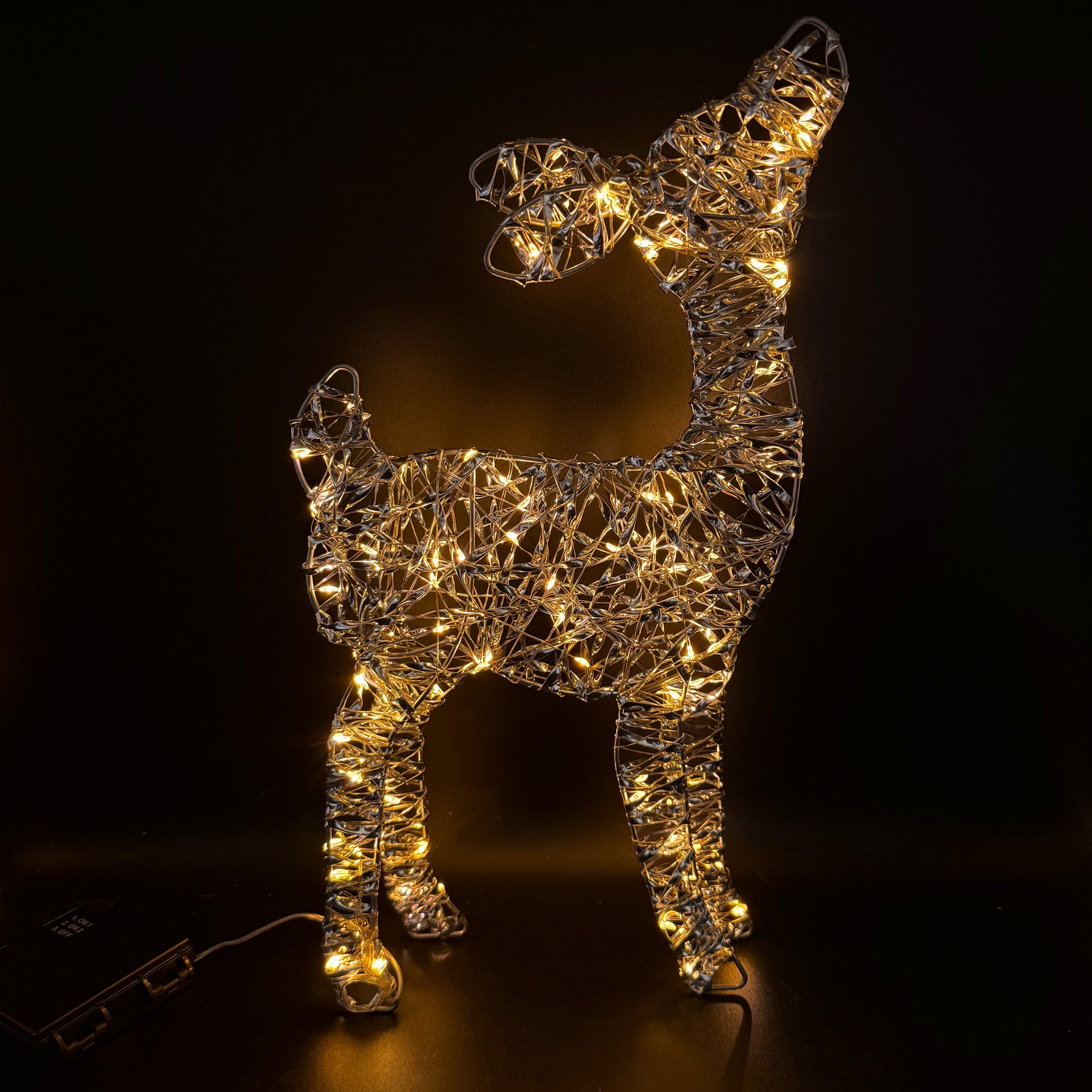 Online-Fuchs LED-Dekofigur Rehkitz mit LED-Lichterkette beleuchtet - Outdoor Weihnachtsdeko (warmweiße Beleuchtung, Dauerleuchten oder Funkeleffekt wählbar), inklusive 6-Stunden Timerfunktion