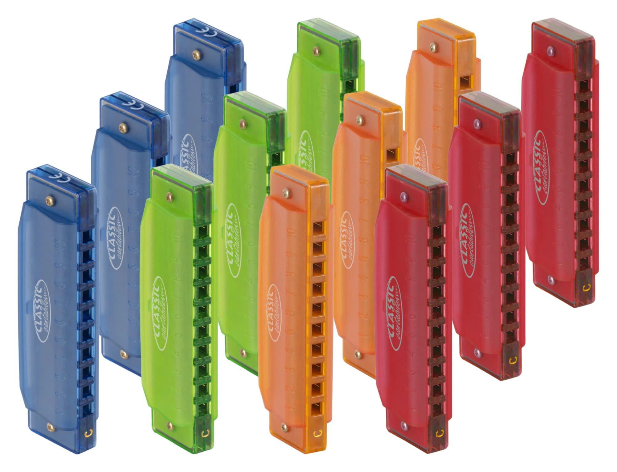 Classic Cantabile Mundharmonika FunKids Blues Harmonica ideal für Kinder, C-Dur, C, (diatonisch, 12, 12 Stück im Spar-Set inkl. Kunststoff-Etui), 20 Stimmzungen aus Phosphorbronze