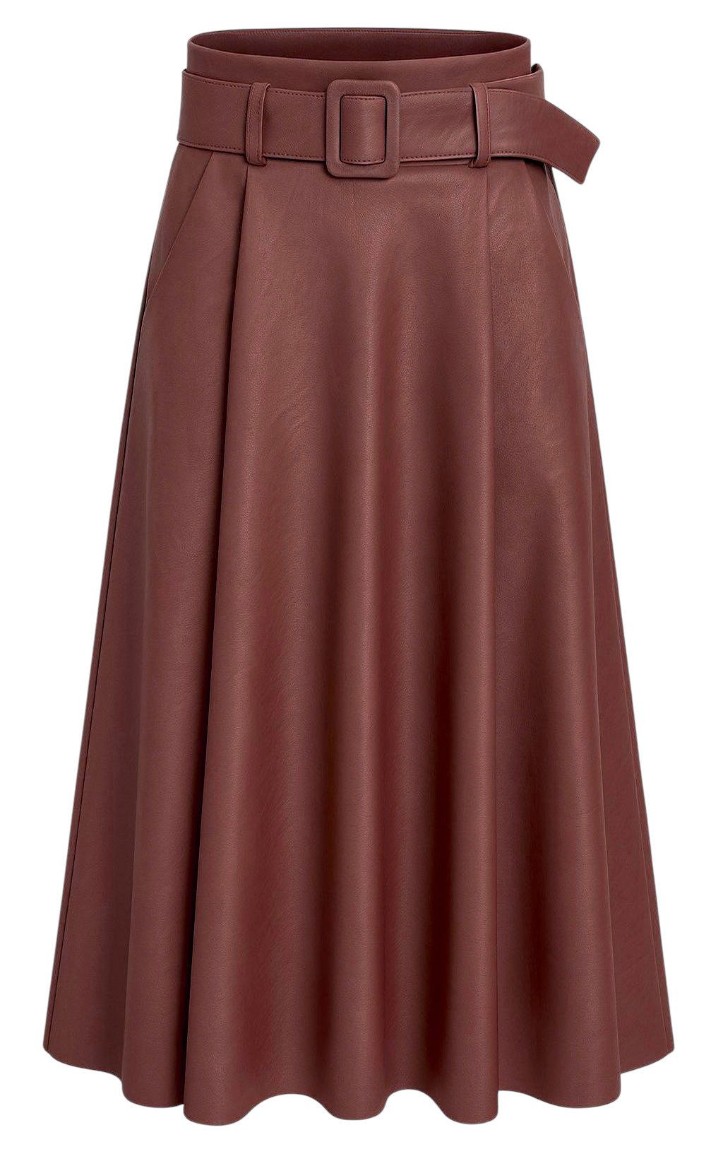 Mississhop Lederimitatrock Damen A-Linien Rock mit Gürtel – Kunstleder M.401