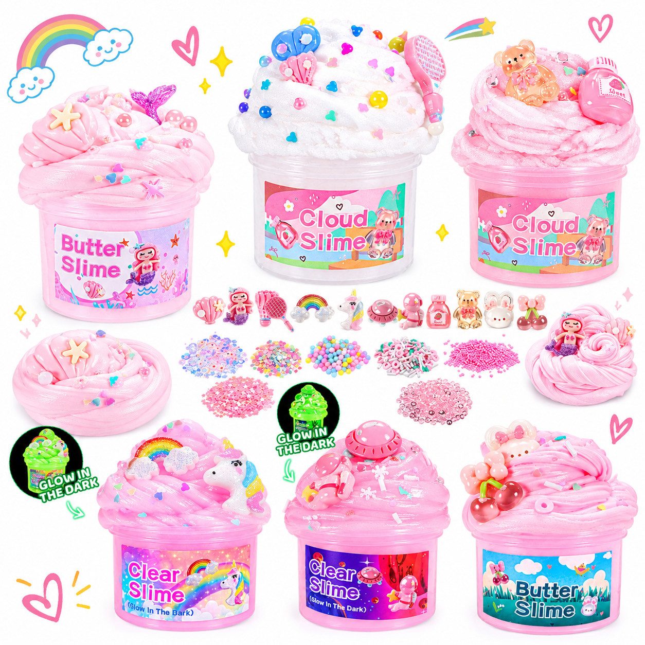 Wootoy Kreativset Experimentierkasten Schleim für kinderBastelset DIY Slime Kit Squishy, (Leuchtende Knete und Dekorationen frei kombinieren, für Geburtstag Weihnachten Ostern oder als kreative Klassenbelohnung), Glow-in-the-Dark Kreativspiel mit Deko-Zubehör ab 6 Jahren