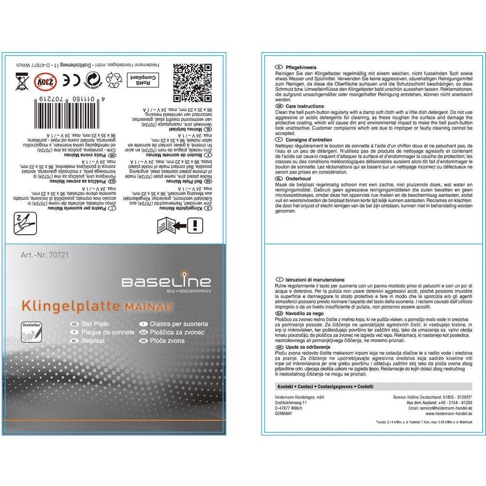 Heidemann Türklingelknopf Klingelplatte Mainau 1-reihig 70721