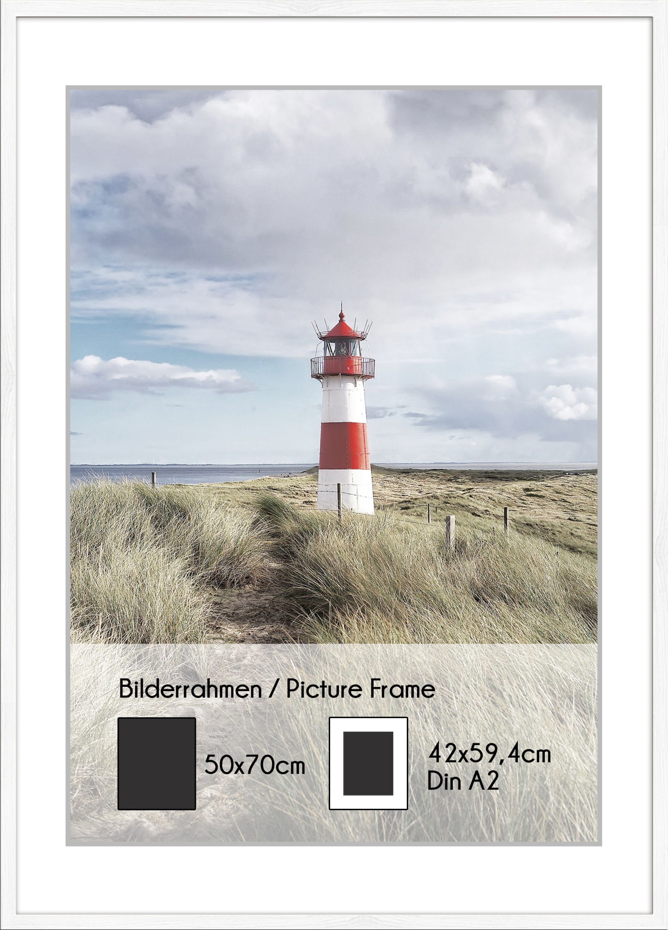 artissimo Bilderrahmen Bilder-Rahmen für Passepartout Poster Weiß inkl. 50x70cm DinA2 Matt