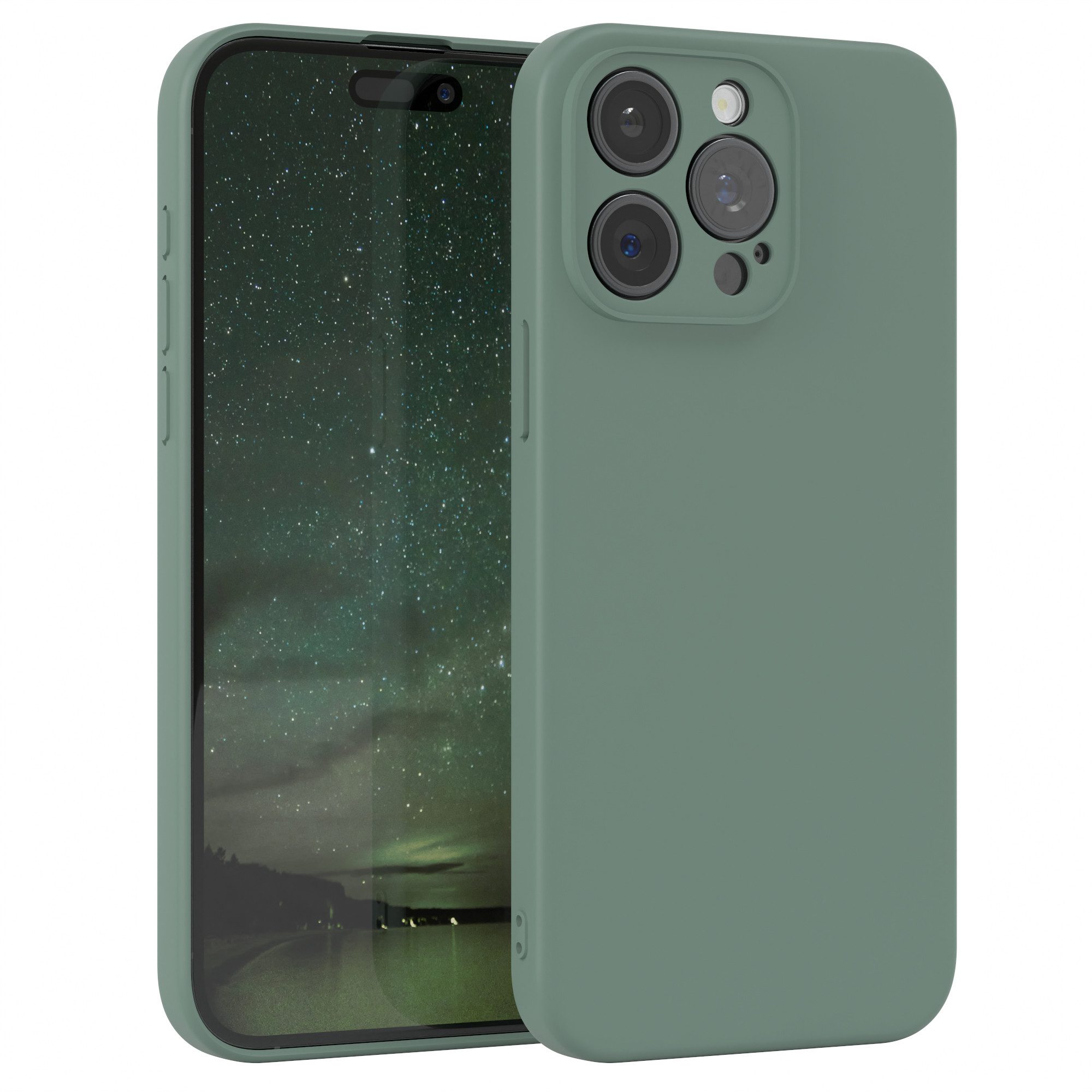 EAZY CASE Handyhülle für Apple iPhone 15 Pro Max Hülle Silikon 6,7 Zoll, Schutzhülle mit Kameraschutz stoßfest telefonhülle Matt Dunkelgrün