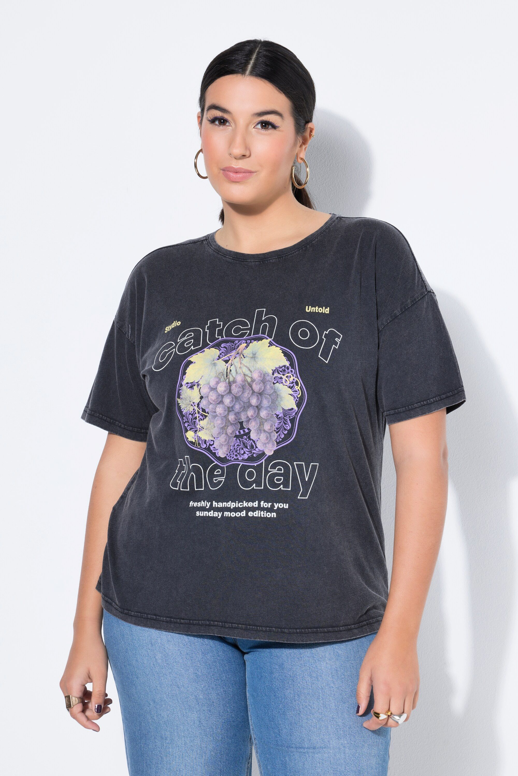 T-Shirt T-Shirt Grapes Print Vintage Look Halbarm