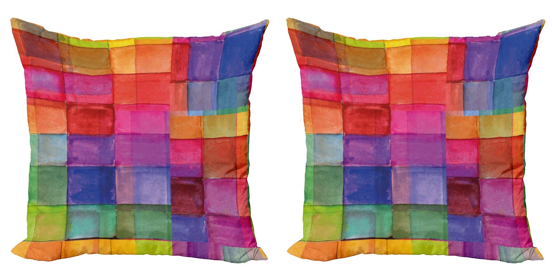 Kissenbezüge Modern Accent Doppelseitiger Digitaldruck, Abakuhaus (2 Stück), Abstrakt Regenbogen-Farben-Quadrate