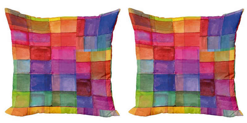Kissenbezüge Modern Accent Doppelseitiger Digitaldruck, Abakuhaus (2 Stück), Abstrakt Regenbogen-Farben-Quadrate