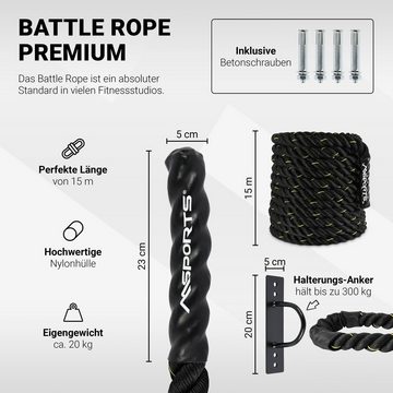 MSports® Battle Rope Professional Studio Qualität, Länge: 15 m Battle Rope