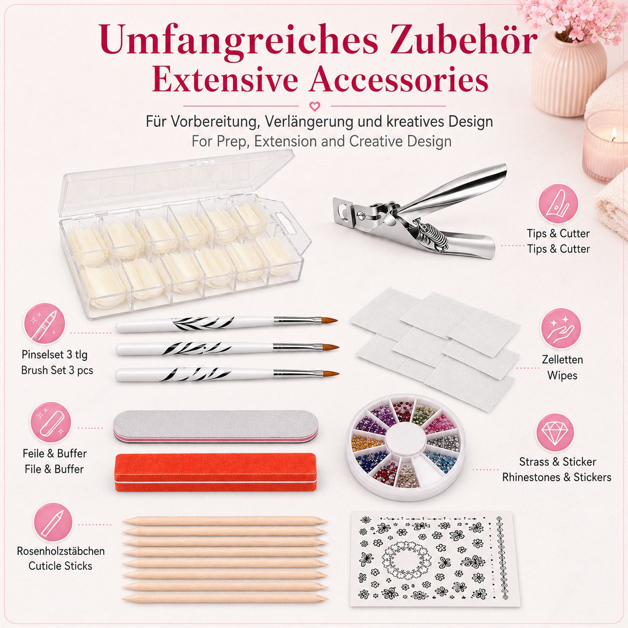 Sun Garden Nails UV-Gel UV Gel Starterset Florenz für Gelnägel mit UV-Gel, 47-tlg., Set für eine komplette Modellage